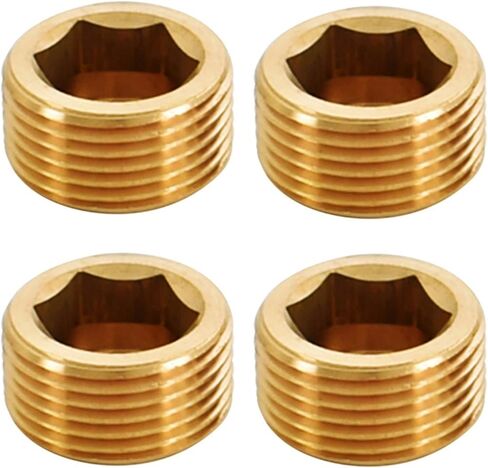 Brass blanking cap,Hex brass cap, 4PCS Copper Male Thread Brass Pipe Hex Head End Cap Plug Fitting Coupler Connector Adapter(Pllug,1/4inch) in Kuwait