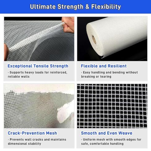 Fiberglass Mesh Roll 3.2x164 FT Plastering Mesh for Wall Crack Repair, Alkaline Resistant & Non-Adhesive 160g/m² Fibreglass Reinforcing Mesh Net for Plastering Interior Exterior Building Insulation in Kuwait