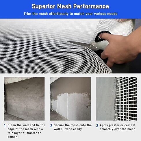 Fiberglass Mesh Roll 3.2x164 FT Plastering Mesh for Wall Crack Repair, Alkaline Resistant & Non-Adhesive 160g/m² Fibreglass Reinforcing Mesh Net for Plastering Interior Exterior Building Insulation in Kuwait