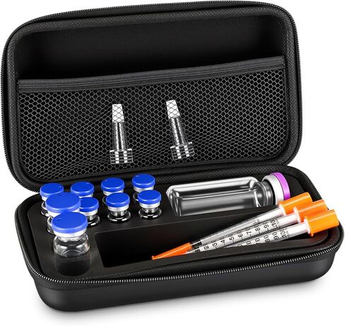 Peptide Case 8 x 3ml + 2 x 10ml + 1 x 30ml BAC Water & Holds Vial Case for Peptide Vials GLP1, 3 ml Vial Storage, Fridge Freezer Travel Injection Travel Kit, with Mesh Pocket(Big Long Style) in Kuwait