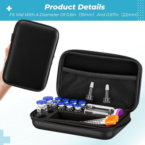 Peptide Case 8 x 3ml + 2 x 10ml + 1 x 30ml BAC Water & Holds Vial Case for Peptide Vials GLP1, 3 ml Vial Storage, Fridge Freezer Travel Injection Travel Kit, with Mesh Pocket(Big Long Style) in Kuwait