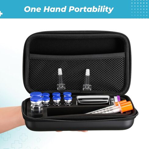 Peptide Case 8 x 3ml + 2 x 10ml + 1 x 30ml BAC Water & Holds Vial Case for Peptide Vials GLP1, 3 ml Vial Storage, Fridge Freezer Travel Injection Travel Kit, with Mesh Pocket(Big Long Style) in Kuwait