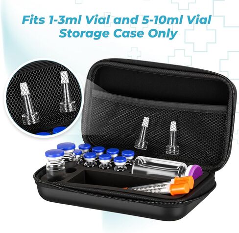 Peptide Case 8 x 3ml + 2 x 10ml + 1 x 30ml BAC Water & Holds Vial Case for Peptide Vials GLP1, 3 ml Vial Storage, Fridge Freezer Travel Injection Travel Kit, with Mesh Pocket(Big Long Style) in Kuwait