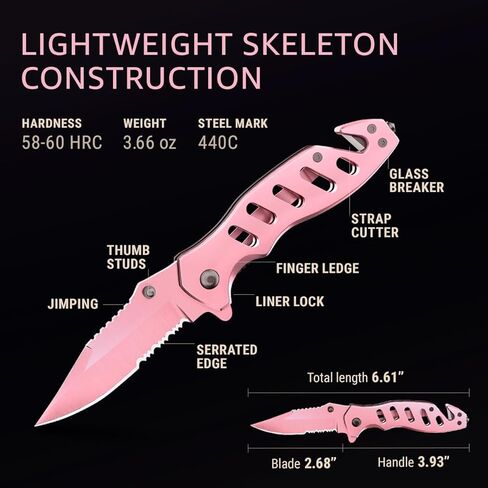 Pink Pocket Knife for Women - Legal Small Knife - 2.68 Inch Serrated Blade - Womens Knife for Self Defense - Cute Girl Survival Tool Pocket & Folding Knives - Mothers Day Gift Idea - 6655 P in Saudi Arabia