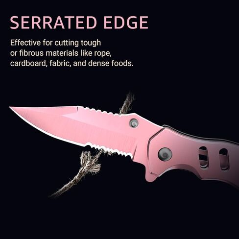Pink Pocket Knife for Women - Legal Small Knife - 2.68 Inch Serrated Blade - Womens Knife for Self Defense - Cute Girl Survival Tool Pocket & Folding Knives - Mothers Day Gift Idea - 6655 P in Saudi Arabia