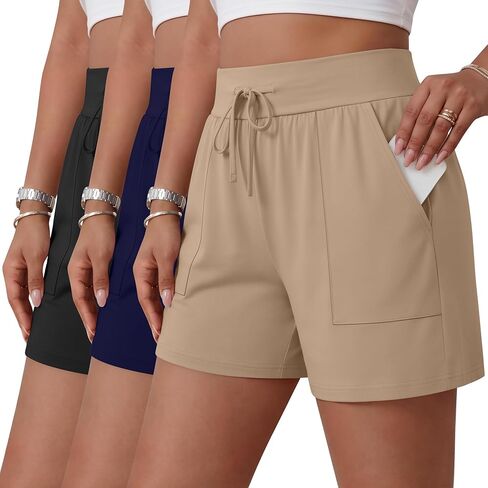 3 حزمة سراويل القطن زائد الحجم ، شورتات العرق الرباطية صالة فضفاضة يركض شورتات رياضية مع جيوب in Kuwait