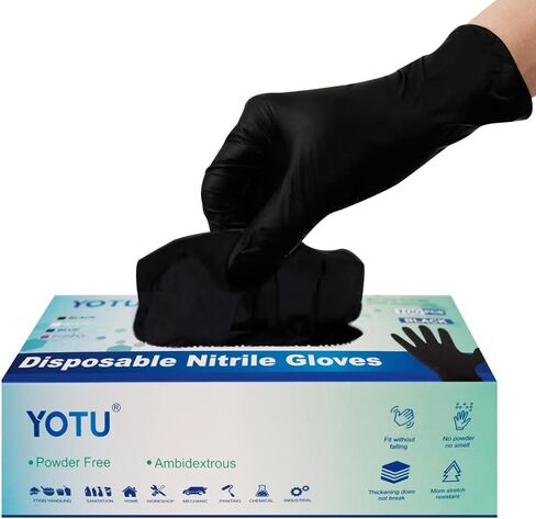 Black Disposable Nitrile Latex & Powder Free 6-Mil Gloves 100 Count, Textured, Mechanic Wearing, Cleaning, Food Black Medium in Saudi Arabia