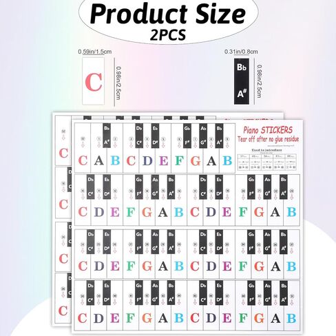 Piano Stickers for Beginners, Piano Key Stickers, Removable Pianos Note Sticker for 88/61/54/49/37 Key, Transparent Large Colorful Letters for Beginners Learning in Kuwait