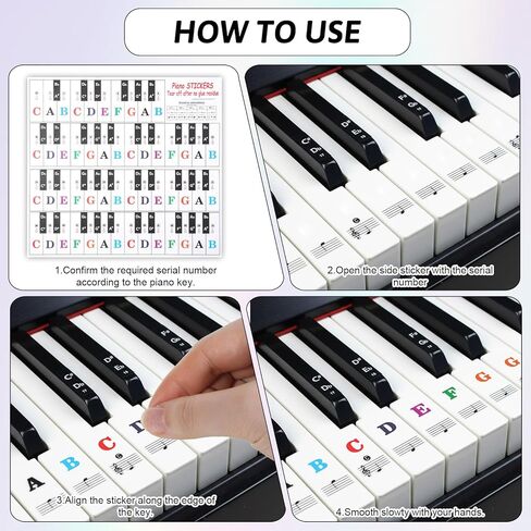 Piano Stickers for Beginners, Piano Key Stickers, Removable Pianos Note Sticker for 88/61/54/49/37 Key, Transparent Large Colorful Letters for Beginners Learning in Kuwait