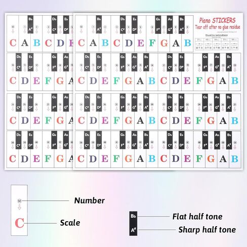 Piano Stickers for Beginners, Piano Key Stickers, Removable Pianos Note Sticker for 88/61/54/49/37 Key, Transparent Large Colorful Letters for Beginners Learning in Kuwait