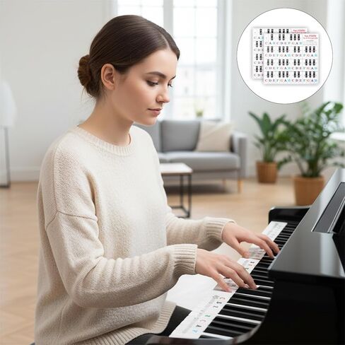 Piano Stickers for Beginners, Piano Key Stickers, Removable Pianos Note Sticker for 88/61/54/49/37 Key, Transparent Large Colorful Letters for Beginners Learning in Kuwait