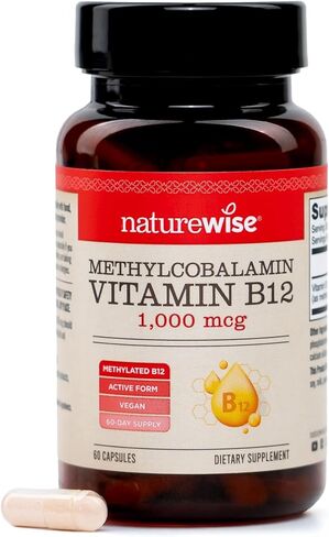 NatureWise Vitamin B12 Methylcobalamin - Active Form for Ultra Absorption - 1000mcg Methylated B12 for Energy, Nerve & Heart Support - Non-GMO, Vegan, USA Manufactured - 60 Capsules[60-Day Supply] in Saudi Arabia