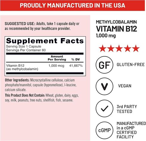 NatureWise Vitamin B12 Methylcobalamin - Active Form for Ultra Absorption - 1000mcg Methylated B12 for Energy, Nerve & Heart Support - Non-GMO, Vegan, USA Manufactured - 60 Capsules[60-Day Supply] in Saudi Arabia