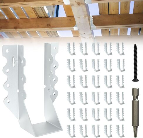 Deckit 30 Pack 2x6 Joist Hanger 18 Gauge - Heavy Duty Galvanized Face Mount Joist Hangers Wood Connectors with Screws, Hurricane Rafter Ties & Deck Brackets for Pergola, Floors, Ceilings (Silver) in Kuwait