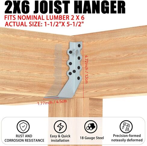 Deckit 30 Pack 2x6 Joist Hanger 18 Gauge - Heavy Duty Galvanized Face Mount Joist Hangers Wood Connectors with Screws, Hurricane Rafter Ties & Deck Brackets for Pergola, Floors, Ceilings (Silver) in Kuwait