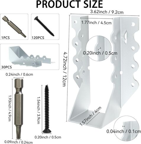 Deckit 30 Pack 2x6 Joist Hanger 18 Gauge - Heavy Duty Galvanized Face Mount Joist Hangers Wood Connectors with Screws, Hurricane Rafter Ties & Deck Brackets for Pergola, Floors, Ceilings (Silver) in Kuwait