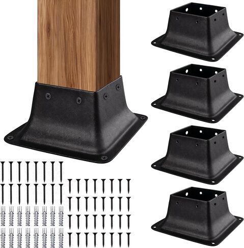 4x4 Post Bases, Sturdy Post Base Brackets & Internal Railing Anchors for 4x4 Wood Posts (3.5"x3.5"), Powder Coated Steel for Deck, Fence, Porch, Handrail (4 PCS - Black) in Kuwait