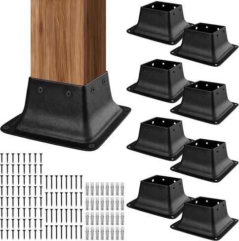 4x4 Post Bases, Sturdy Post Base Brackets & Internal Railing Anchors for 4x4 Wood Posts (3.5"x3.5"), Powder Coated Steel for Deck, Fence, Porch, Handrail (4 PCS - Black) in Saudi Arabia