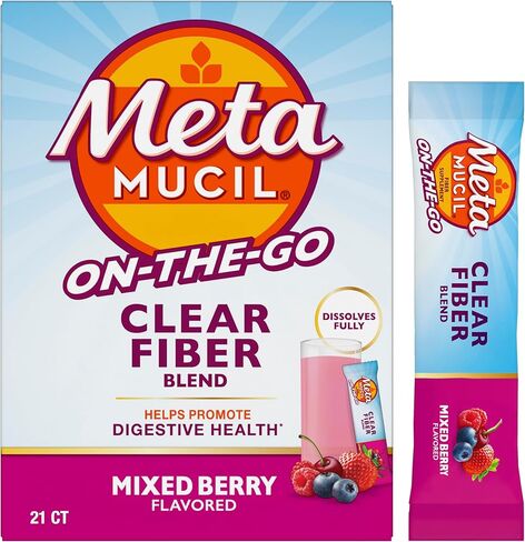 مكمل ألياف ميتاموسيل، عبوات مسحوق ألياف الخلط الواضحة، نكهة التوت المختلطة، أثناء التنقل، مزيج مكملات ألياف البريبايوتك النباتية لصحة الجهاز الهضمي اليومية، 21 عبوة عصا in Kuwait