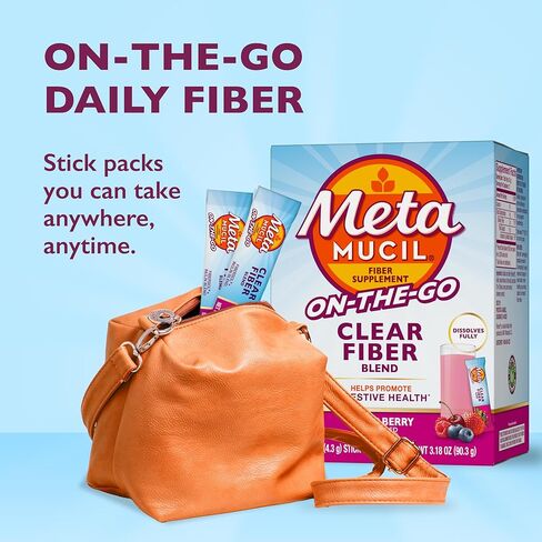 مكمل ألياف ميتاموسيل، عبوات مسحوق ألياف الخلط الواضحة، نكهة التوت المختلطة، أثناء التنقل، مزيج مكملات ألياف البريبايوتك النباتية لصحة الجهاز الهضمي اليومية، 21 عبوة عصا in Kuwait