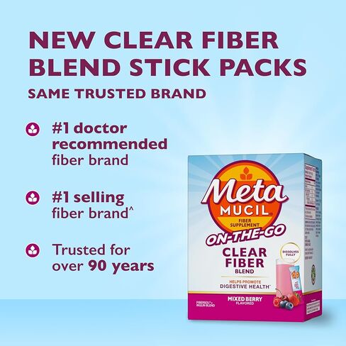 مكمل ألياف ميتاموسيل، عبوات مسحوق ألياف الخلط الواضحة، نكهة التوت المختلطة، أثناء التنقل، مزيج مكملات ألياف البريبايوتك النباتية لصحة الجهاز الهضمي اليومية، 21 عبوة عصا in Kuwait