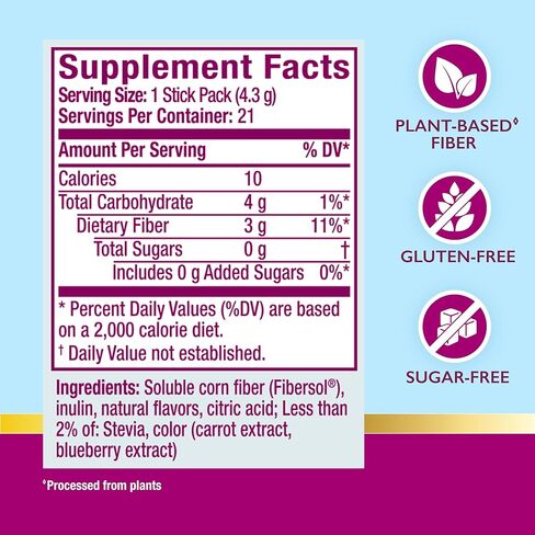 مكمل ألياف ميتاموسيل، عبوات مسحوق ألياف الخلط الواضحة، نكهة التوت المختلطة، أثناء التنقل، مزيج مكملات ألياف البريبايوتك النباتية لصحة الجهاز الهضمي اليومية، 21 عبوة عصا in Kuwait