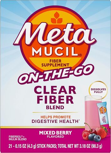 مكمل ألياف ميتاموسيل، عبوات مسحوق ألياف الخلط الواضحة، نكهة التوت المختلطة، أثناء التنقل، مزيج مكملات ألياف البريبايوتك النباتية لصحة الجهاز الهضمي اليومية، 21 عبوة عصا in Kuwait