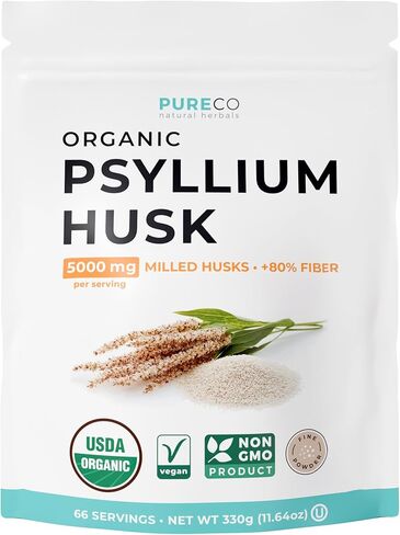 مسحوق قشر السيليوم عضوي معتمد - مسحوق ألياف عضوية قشر السيليوم المطحون جيدًا لخبز العصائر والمزيد - نباتي خالي من الغلوتين وغير معدل وراثيًا وألياف قابلة للذوبان خالية من الحشو (66 حصة) in Kuwait