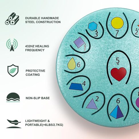 Rain Drum for Outside Garden, Steel Tongue Drum 6.8 Inch 13 Notes, Meditation Music Instrument, Meditation Outdoor, Unique and Unusual Gift Ideas, UV Printed Notes with Geometric Patterns (Malachite) in Saudi Arabia