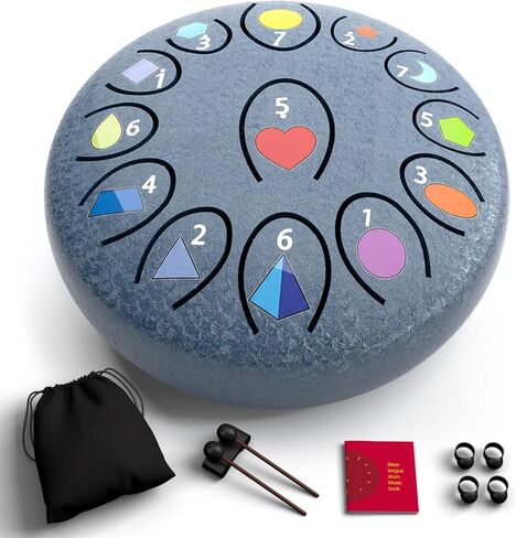 Rain Drum for Outside Garden, Steel Tongue Drum 6.8 Inch 13 Notes, Meditation Music Instrument, Meditation Outdoor, Unique and Unusual Gift Ideas, UV Printed Notes with Geometric Patterns (Malachite) in Saudi Arabia