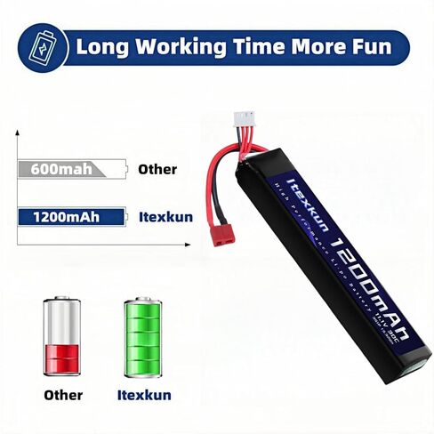 Airsoft Lipo Battery 11.1V 1200mAh 30C T Plug High Discharge Rate Rechargeable Battery with 3S Charger for Airsoft Model Guns in Kuwait