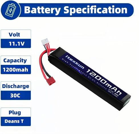 Airsoft Lipo Battery 11.1V 1200mAh 30C T Plug High Discharge Rate Rechargeable Battery with 3S Charger for Airsoft Model Guns in Kuwait