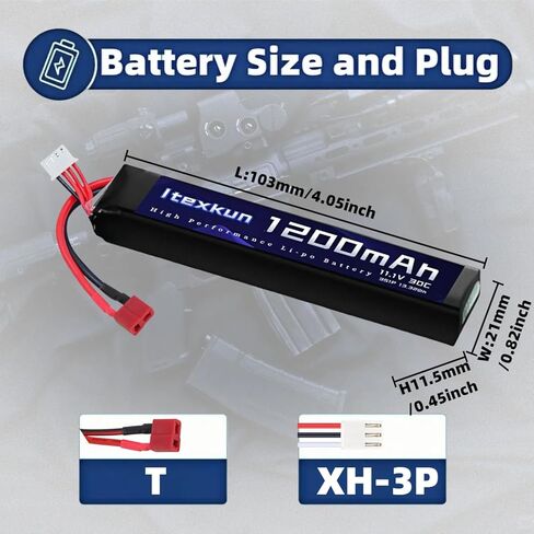 Airsoft Lipo Battery 11.1V 1200mAh 30C T Plug High Discharge Rate Rechargeable Battery with 3S Charger for Airsoft Model Guns in Kuwait