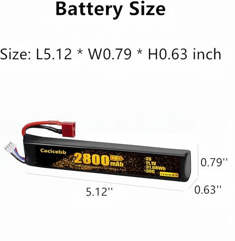 11.1V 2800mAh Airsoft Battery 30C with T Connector for Airsoft Guns Airsoft Rifle 1 Pack Airsoft Batteries with Charger in Saudi Arabia