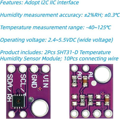 2Pcs Temperature Humidity Sensor Module Compatible with SHT31-D SHT31 I2C IIC Interface 2.4~5.5V Compatible with for Arduino in Saudi Arabia