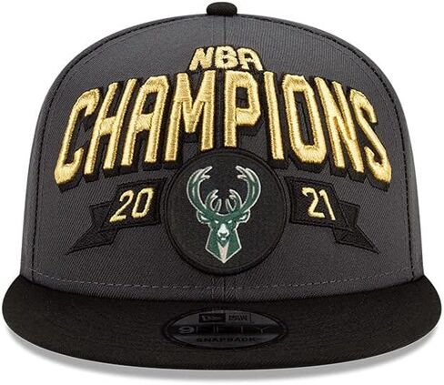 New Era Men Milwaukee Bucks 2021 نهائيات الأبطال غرفة الخزانة 9fifty Snapback قابلة للتعديل 950 قبعة - رمادي/أسود in Kuwait