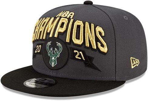 New Era Men Milwaukee Bucks 2021 نهائيات الأبطال غرفة الخزانة 9fifty Snapback قابلة للتعديل 950 قبعة - رمادي/أسود in Kuwait