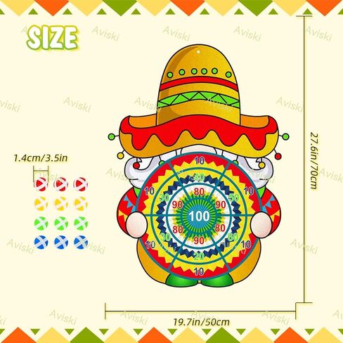 Cinco de Mayo Dart Board Set, Mexican Gnome Party Board with 12 Stick Balls, Hook, Kids Mexico Party Indoor Outdoor Games, Mexican Birthday Party Suppiles for Boys/Girls/Adults Fun in Saudi Arabia