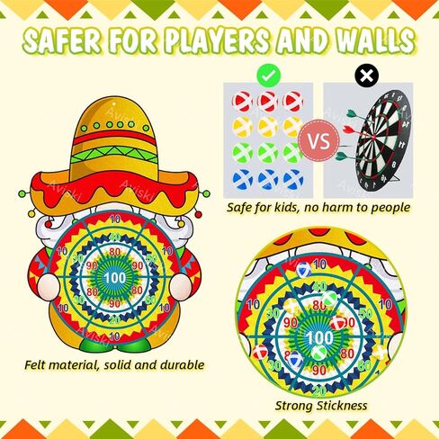 Cinco de Mayo Dart Board Set, Mexican Gnome Party Board with 12 Stick Balls, Hook, Kids Mexico Party Indoor Outdoor Games, Mexican Birthday Party Suppiles for Boys/Girls/Adults Fun in Saudi Arabia