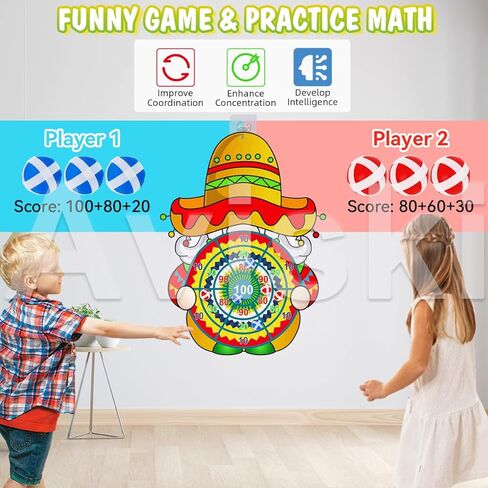 Cinco de Mayo Dart Board Set, Mexican Gnome Party Board with 12 Stick Balls, Hook, Kids Mexico Party Indoor Outdoor Games, Mexican Birthday Party Suppiles for Boys/Girls/Adults Fun in Saudi Arabia