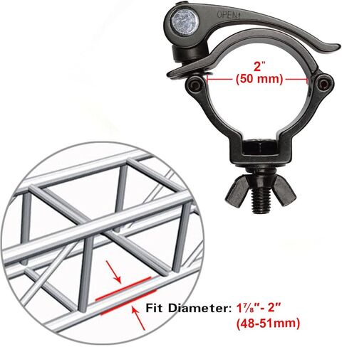 5 Pack 2" Black DJ Stage Lighting Clamps Fits F34, Heavy Duty Aluminum Truss Clamp Hook, Quick Release and Lock with TUV in Kuwait