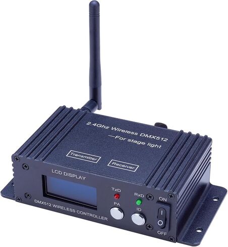 JERRAY DMX512 Wireless Controller, 2.4GHz LCD Display, Stage Light Transmitter Receiver Power Adjustable Repeater Lighting Dimmer Controller for Disco DJ Party Light (T/R Disp Staion) in Kuwait