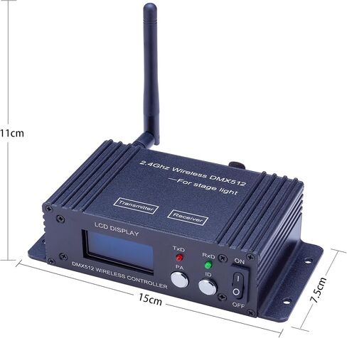 JERRAY DMX512 Wireless Controller, 2.4GHz LCD Display, Stage Light Transmitter Receiver Power Adjustable Repeater Lighting Dimmer Controller for Disco DJ Party Light (T/R Disp Staion) in Kuwait