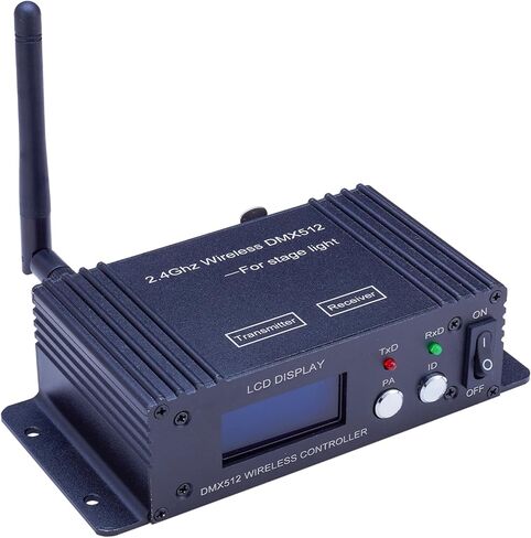 JERRAY DMX512 Wireless Controller, 2.4GHz LCD Display, Stage Light Transmitter Receiver Power Adjustable Repeater Lighting Dimmer Controller for Disco DJ Party Light (T/R Disp Staion) in Kuwait