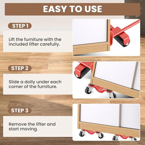 5 Pack 6 Inch Steel Tri-Dolly with Lifter Set, 200 lbs Load Capacity Mover's Dolly, 3-Wheel Furniture Moving Wheels for Easy Moving Cabinet Furniture and Appliances (Red) in Saudi Arabia