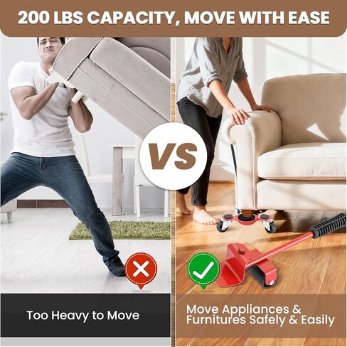 5 Pack 6 Inch Steel Tri-Dolly with Lifter Set, 200 lbs Load Capacity Mover's Dolly, 3-Wheel Furniture Moving Wheels for Easy Moving Cabinet Furniture and Appliances (Red) in Saudi Arabia