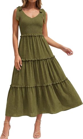 Okiwam Womens Summer Dresses 2025 Spring V Neck Sleeveless Tie Strap Maxi Beach Sundresses Boho Swiss Dot Wedding Guest Dress in Kuwait