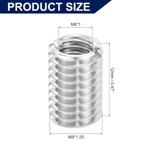 uxcell Thread Adapter Sleeve Reducing Nuts, 10 Pcs M8x1.25 Male to M6x1 Female Stainless Steel Nut Screw Reducer Conversion Fastener, Threaded Insert Repair Sleeve Reducer Nut, Silver in Saudi Arabia