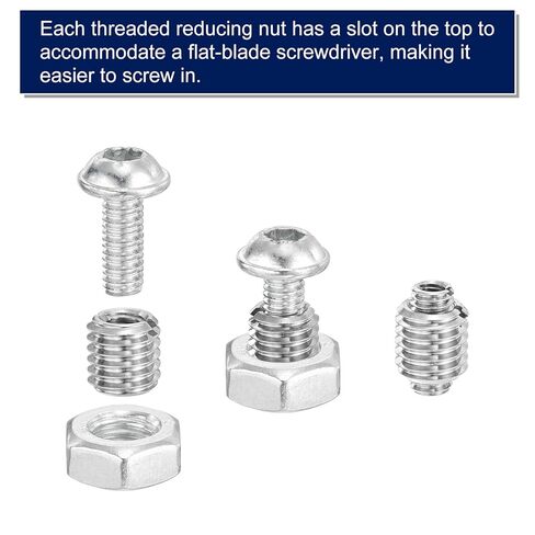 uxcell Thread Adapter Sleeve Reducing Nuts, 10 Pcs M8x1.25 Male to M6x1 Female Stainless Steel Nut Screw Reducer Conversion Fastener, Threaded Insert Repair Sleeve Reducer Nut, Silver in Saudi Arabia