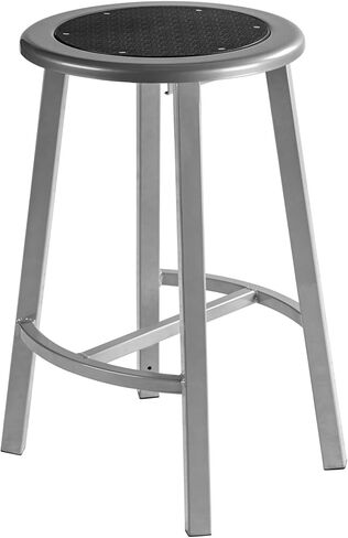 Pemberly Row 24" Bar Stool, Black Steel Seat, Gray Steel Frame, Curved Footring for Extra Leg Support, Industrial Grade Dome Glides, Durable 14-Gauge Steel Tubing, 300 Lb Capacity, Makerspace or in Saudi Arabia